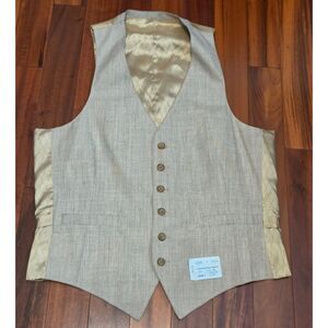 Vintage 70s Cartier Collection Men's Suit Vest Waistcoat Oatmeal Linen